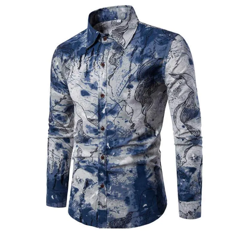 Flower Print Mens Dress Shirts Summer New Casual Hawaii Male Shirt camisa masculina