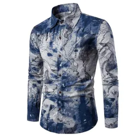 Flower Print Mens Dress Shirts Summer New Casual Hawaii Male Shirt camisa masculina