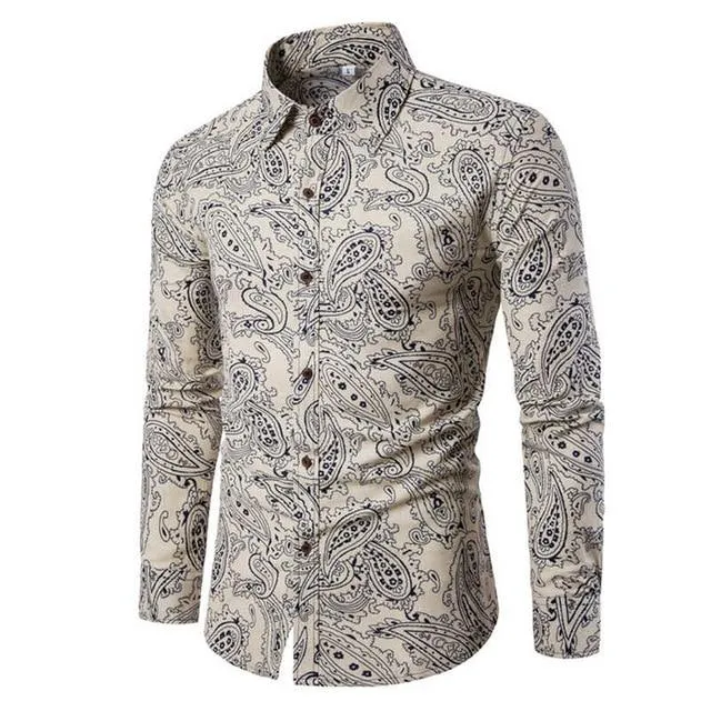 Flower Print Mens Dress Shirts Summer New Casual Hawaii Male Shirt camisa masculina