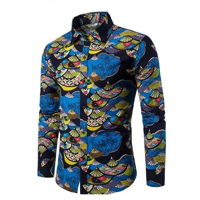 Flower Print Mens Dress Shirts Summer New Casual Hawaii Male Shirt camisa masculina