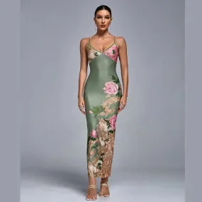 Flowery Satin Dress