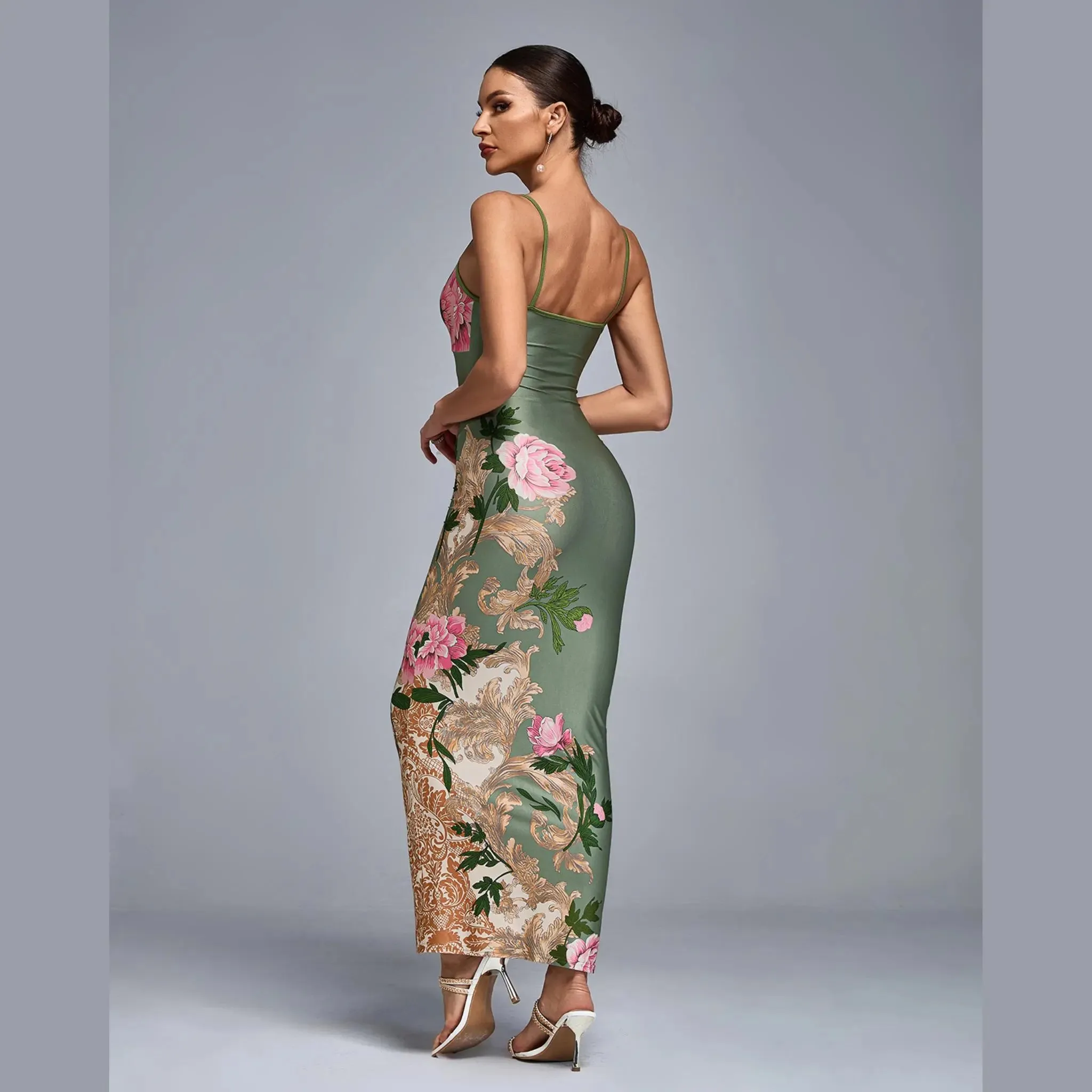 Flowery Satin Dress