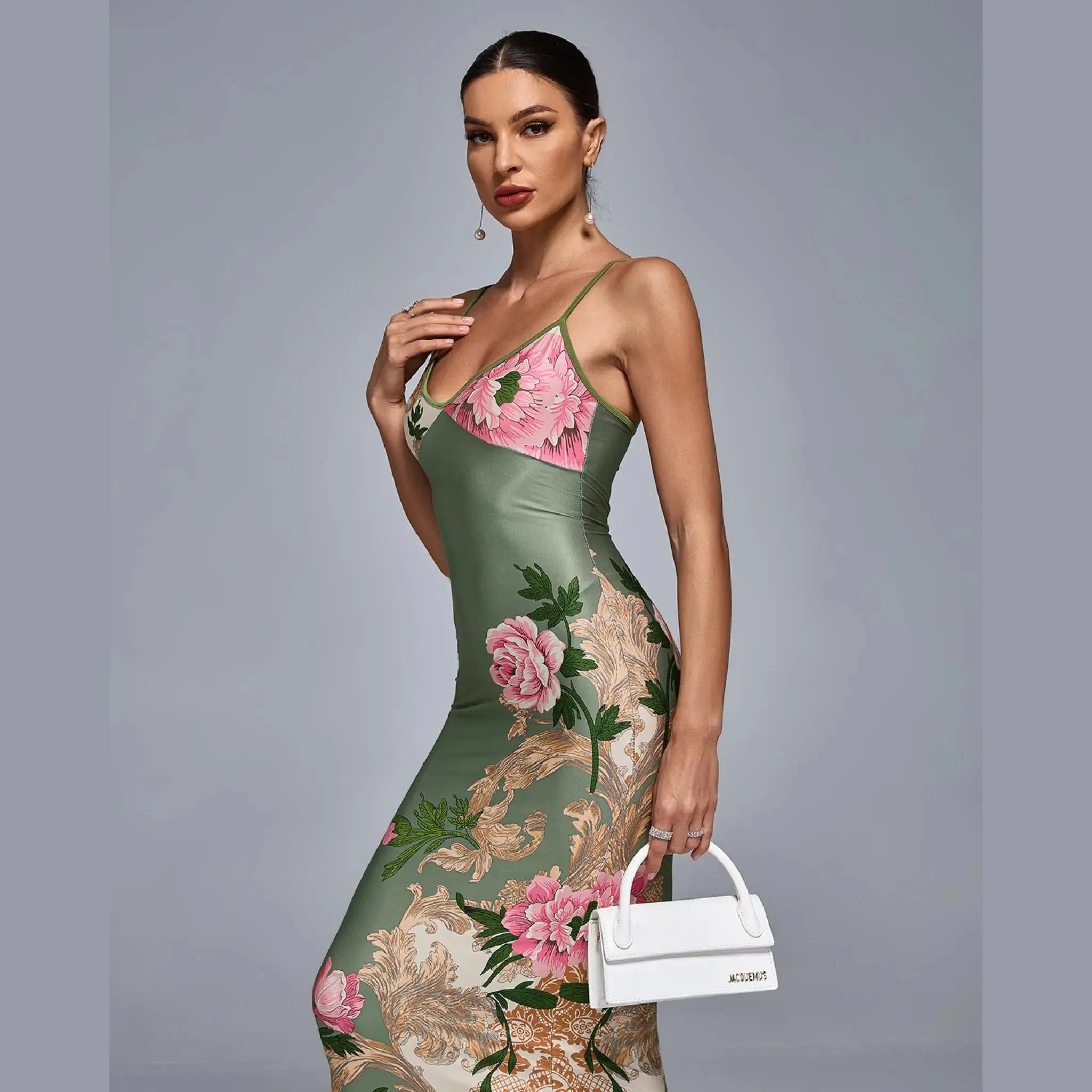 Flowery Satin Dress