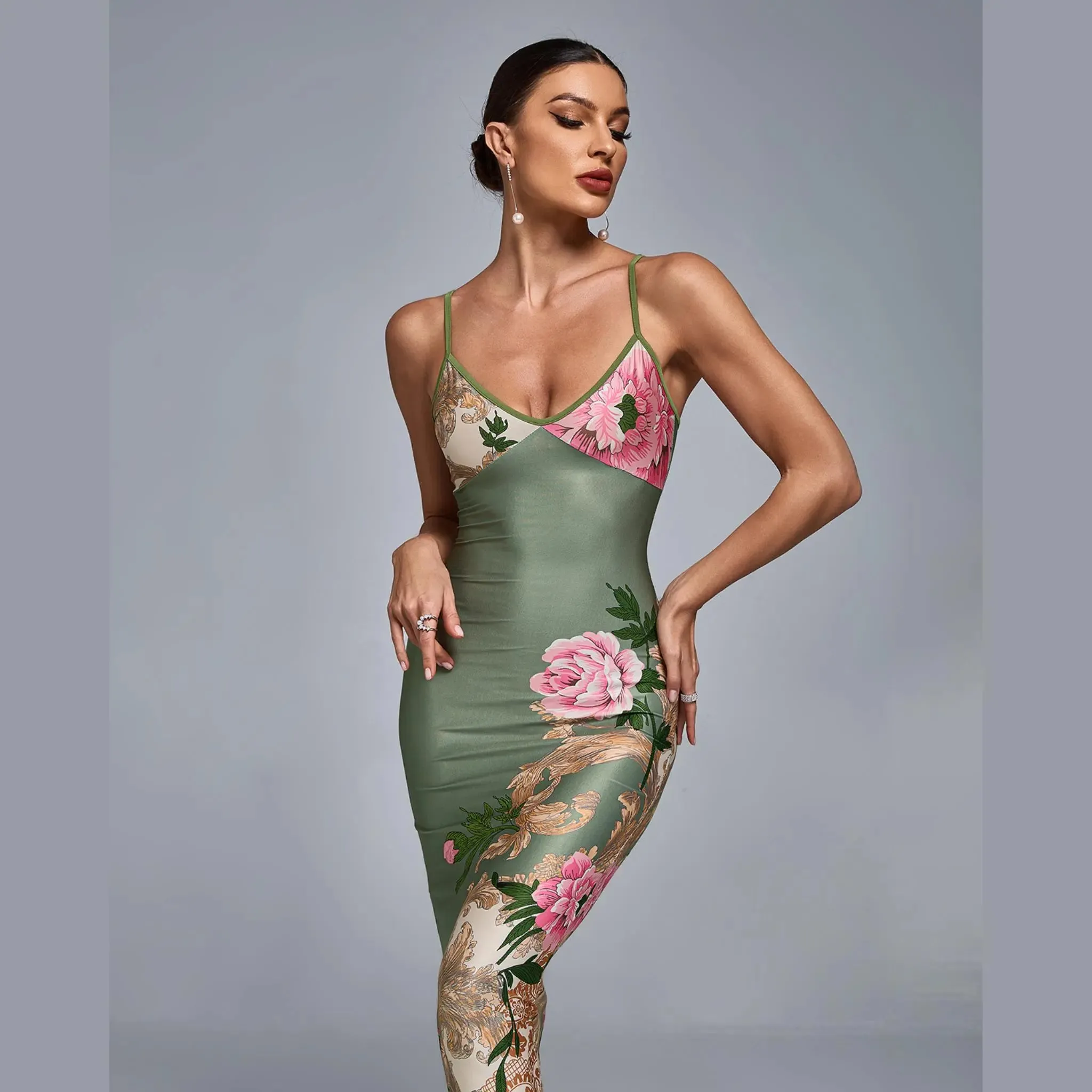 Flowery Satin Dress