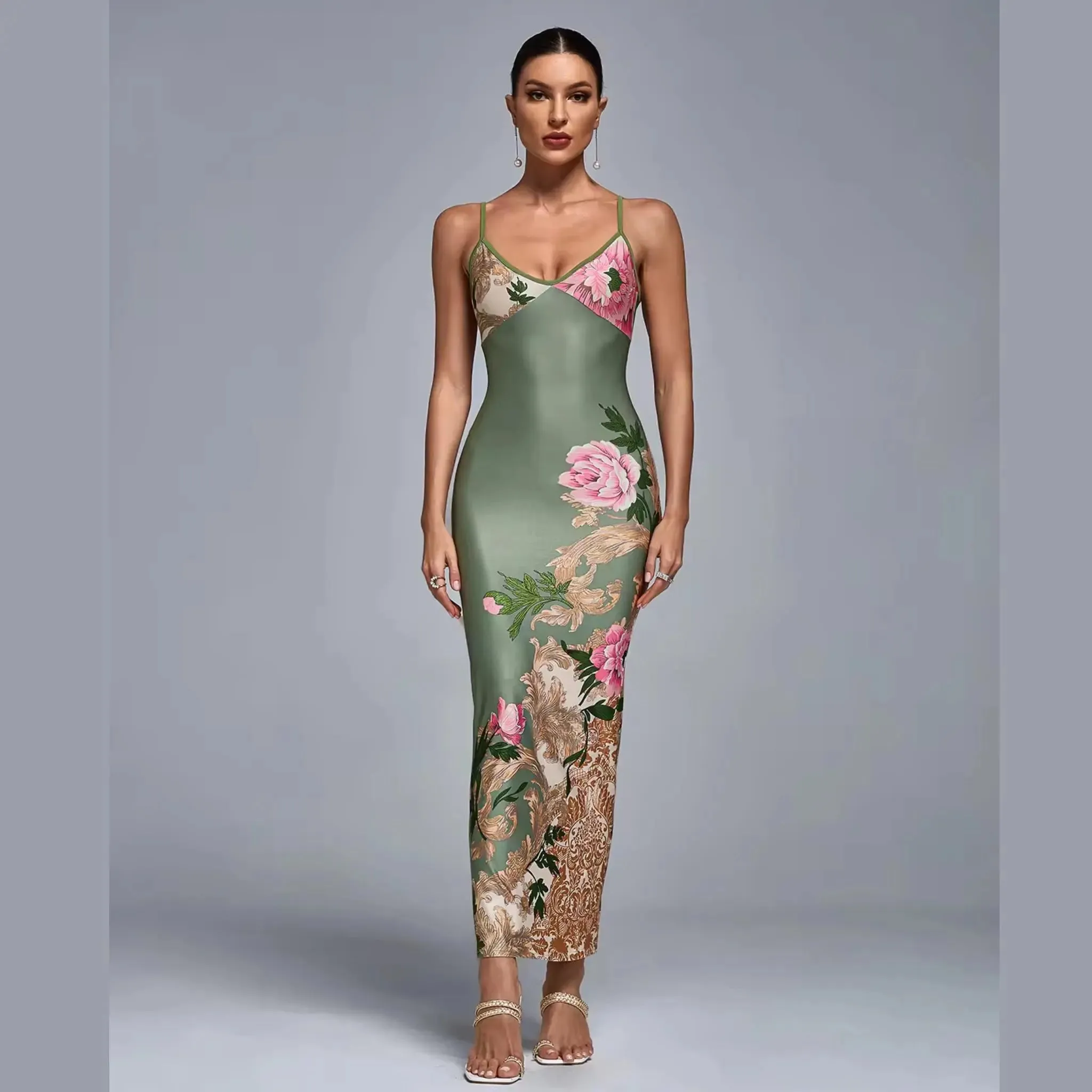 Flowery Satin Dress