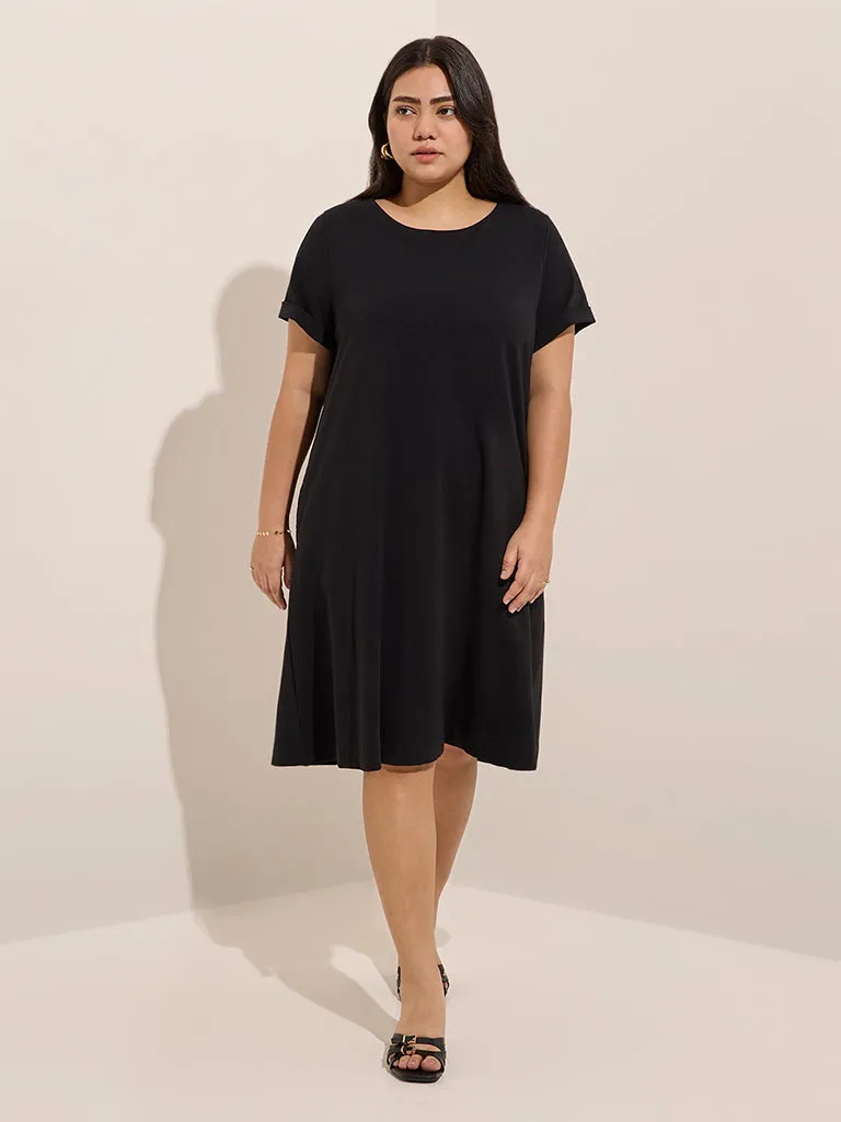 Gia Black Solid A-Line Dress