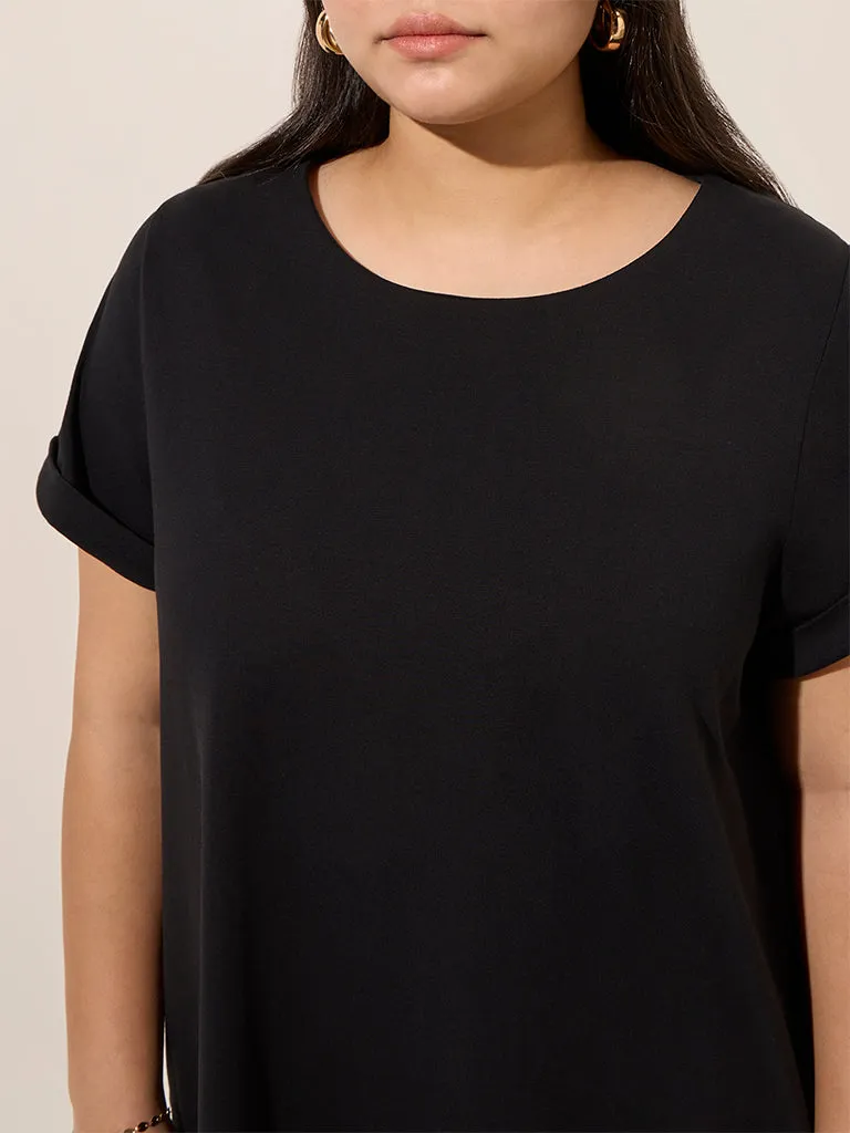 Gia Black Solid A-Line Dress