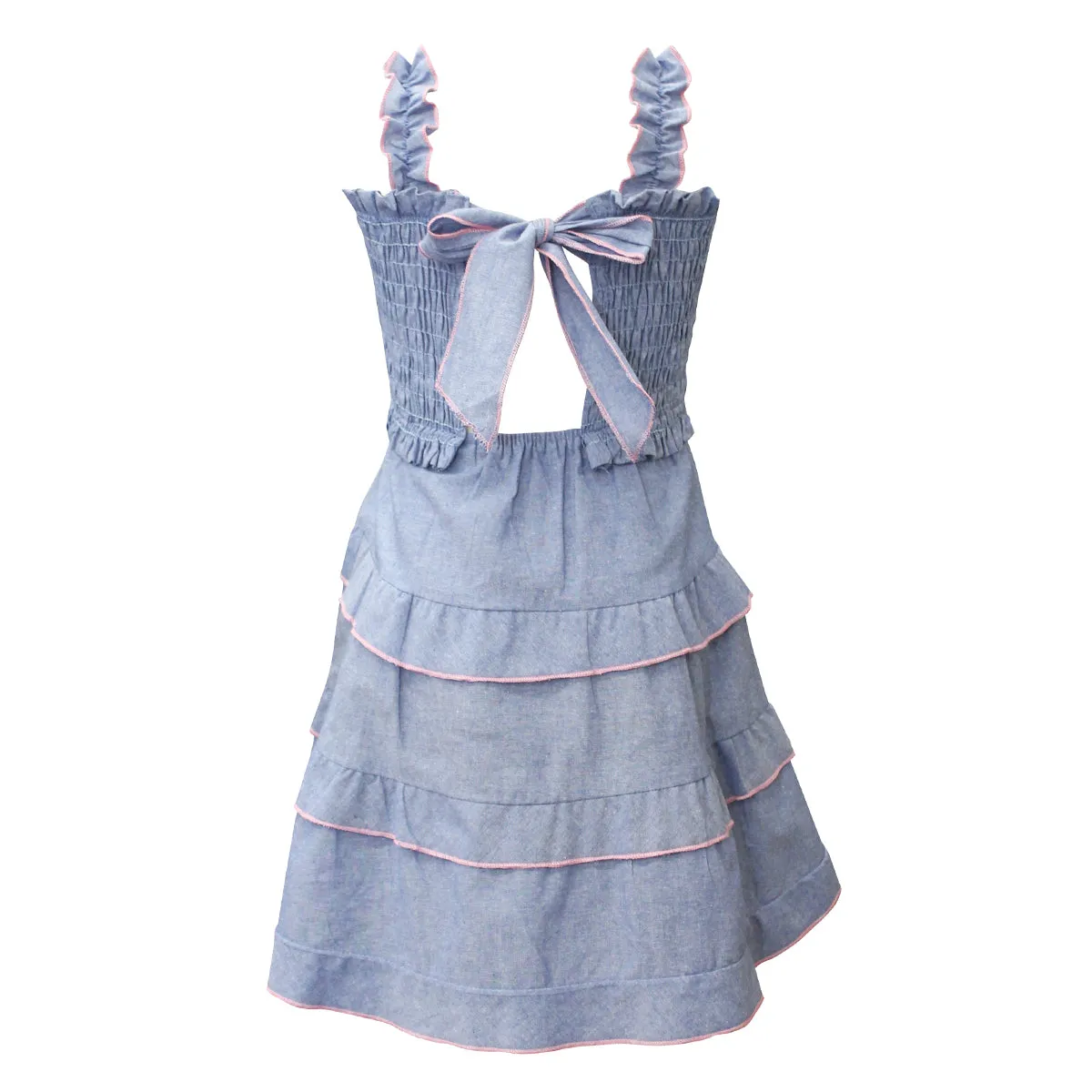 Girls Chambray Tiered Dress