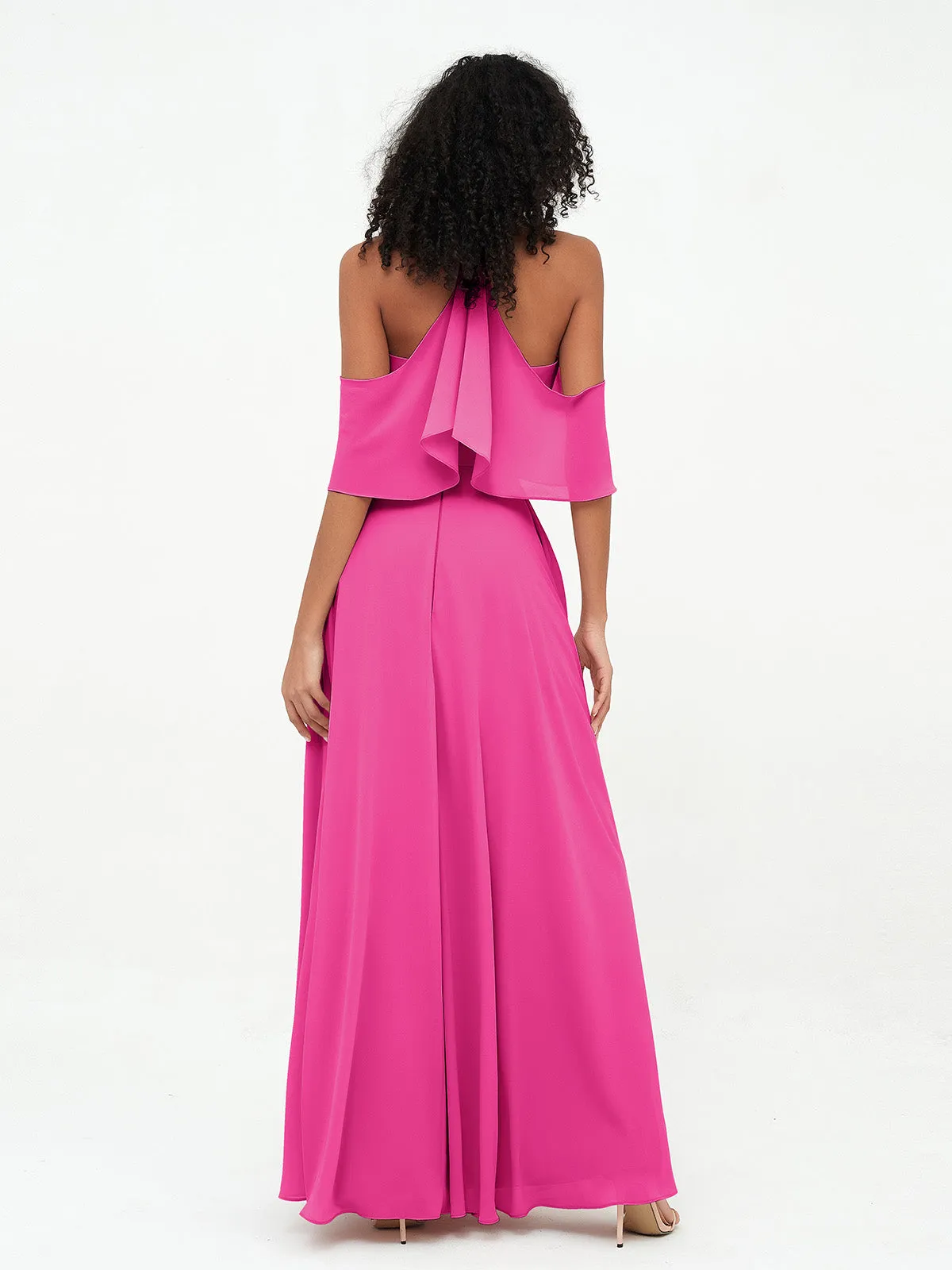 Halter Off the Shoulder Max Dresses with Pockets-Fuchsia