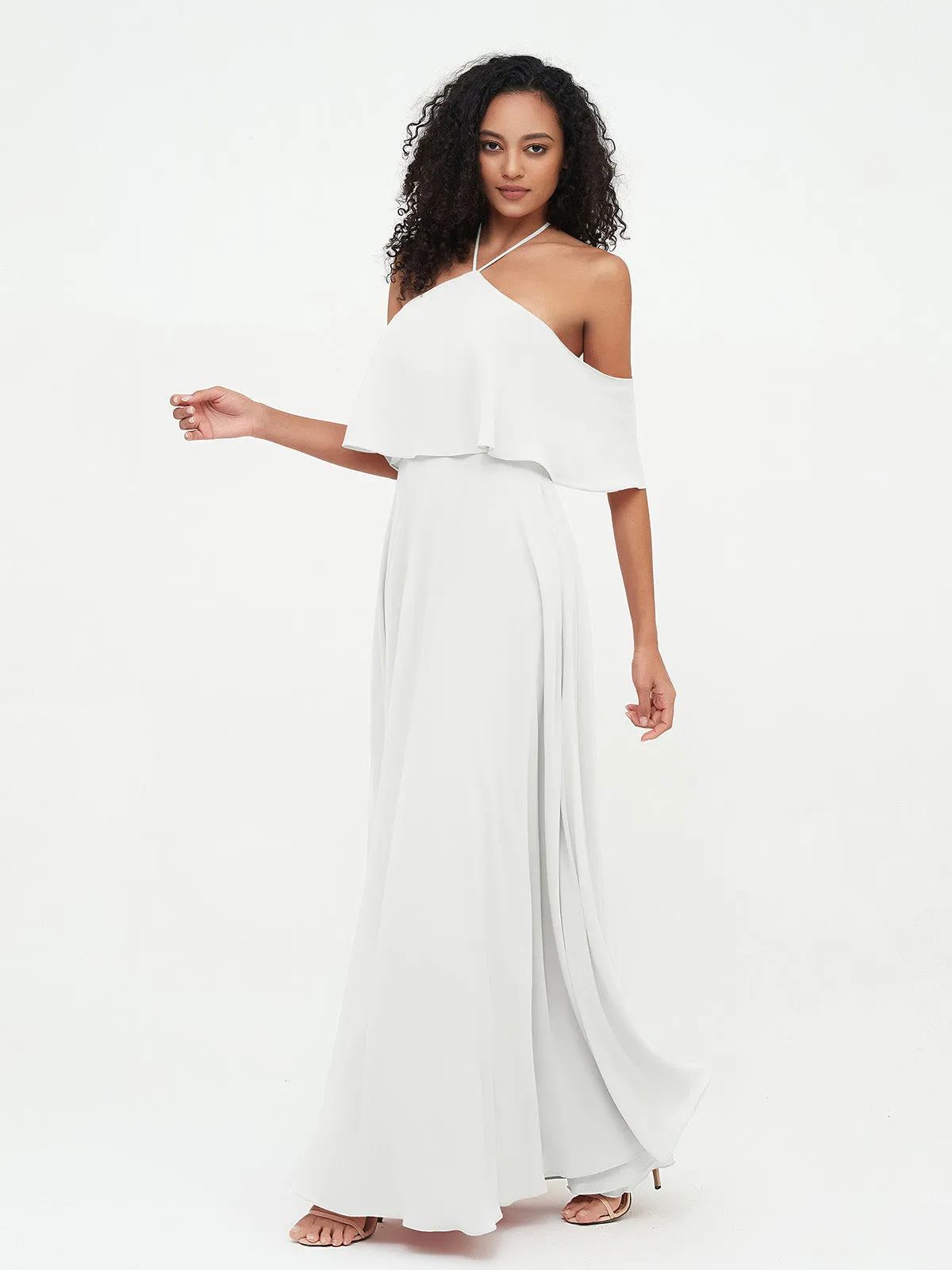 Halter Off the Shoulder Max Dresses with Pockets-Ivory