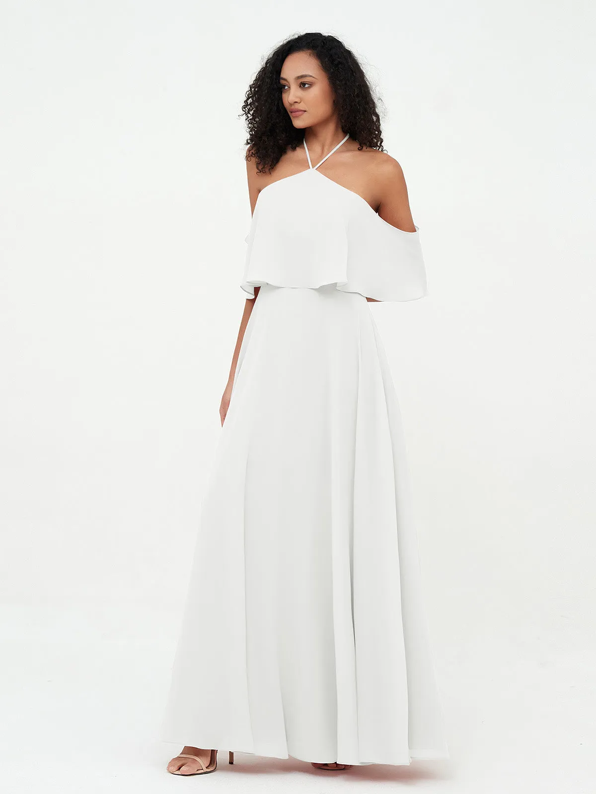 Halter Off the Shoulder Max Dresses with Pockets-Ivory