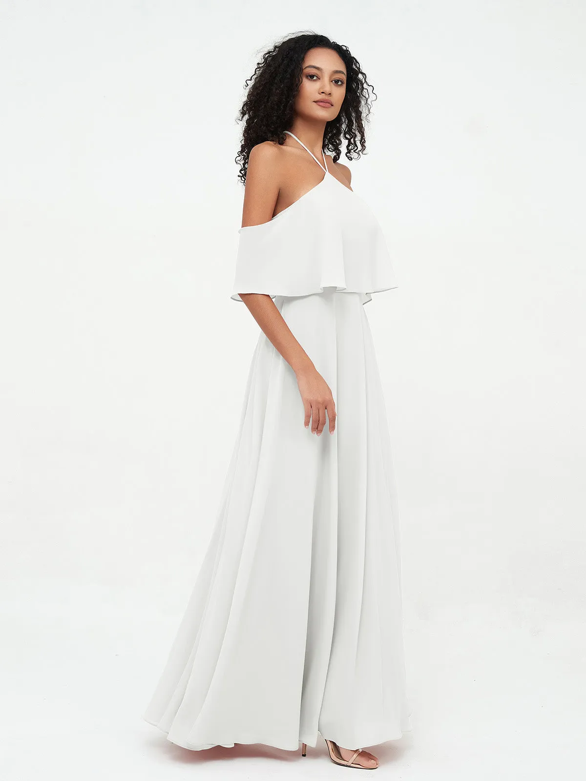 Halter Off the Shoulder Max Dresses with Pockets-Ivory
