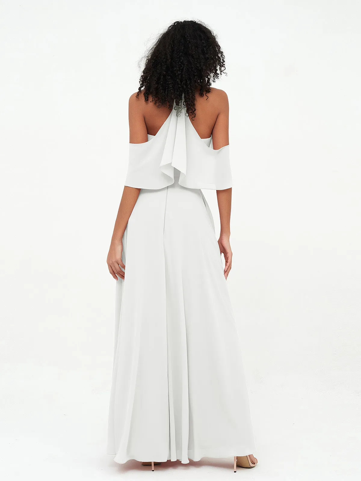 Halter Off the Shoulder Max Dresses with Pockets-Ivory
