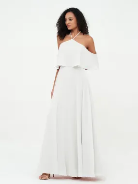 Halter Off the Shoulder Max Dresses with Pockets-Ivory