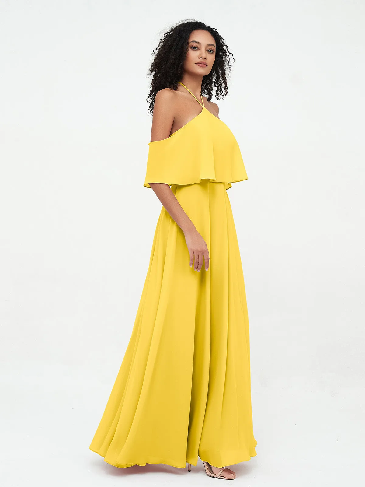 Halter Off the Shoulder Max Dresses with Pockets-Marigold