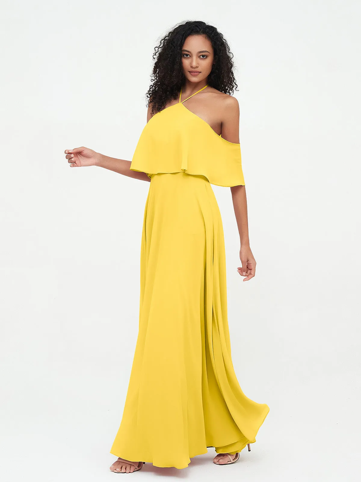 Halter Off the Shoulder Max Dresses with Pockets-Marigold