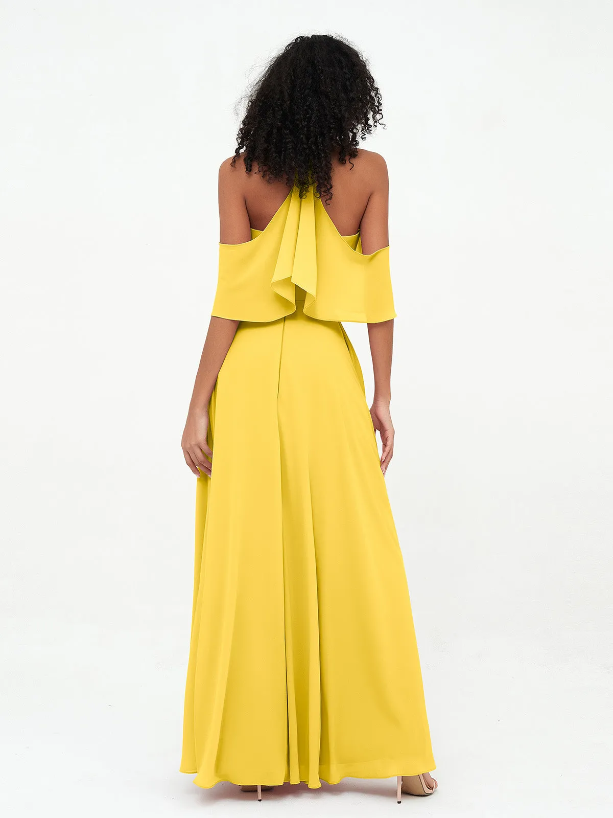 Halter Off the Shoulder Max Dresses with Pockets-Marigold