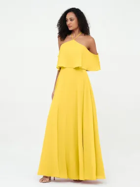 Halter Off the Shoulder Max Dresses with Pockets-Marigold
