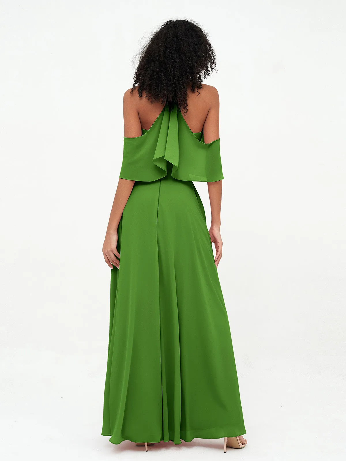 Halter Off the Shoulder Max Dresses with Pockets-Moss Plus Size