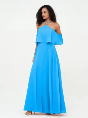 Halter Off the Shoulder Max Dresses with Pockets-Ocean Blue Plus Size
