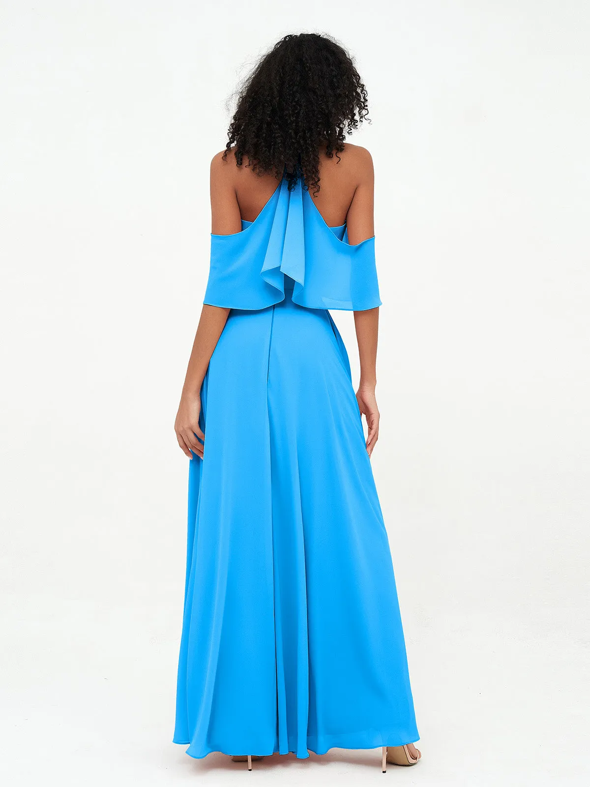 Halter Off the Shoulder Max Dresses with Pockets-Ocean Blue Plus Size