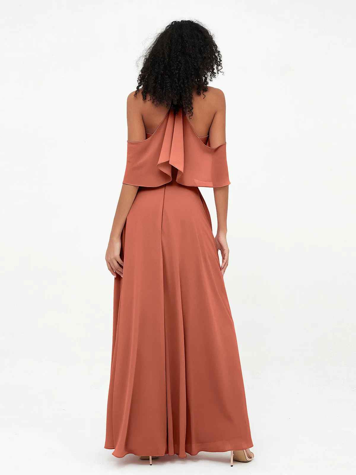 Halter Off the Shoulder Max Dresses with Pockets-Rust Plus Size