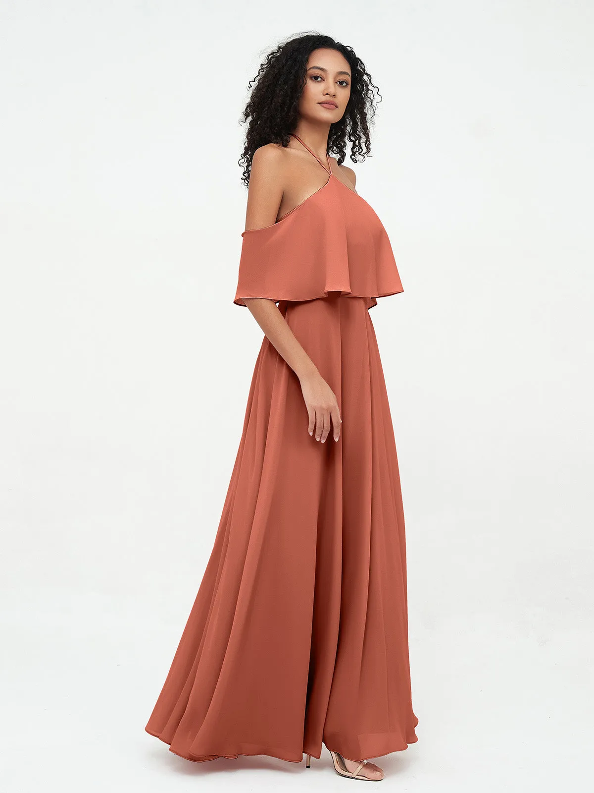 Halter Off the Shoulder Max Dresses with Pockets-Rust Plus Size