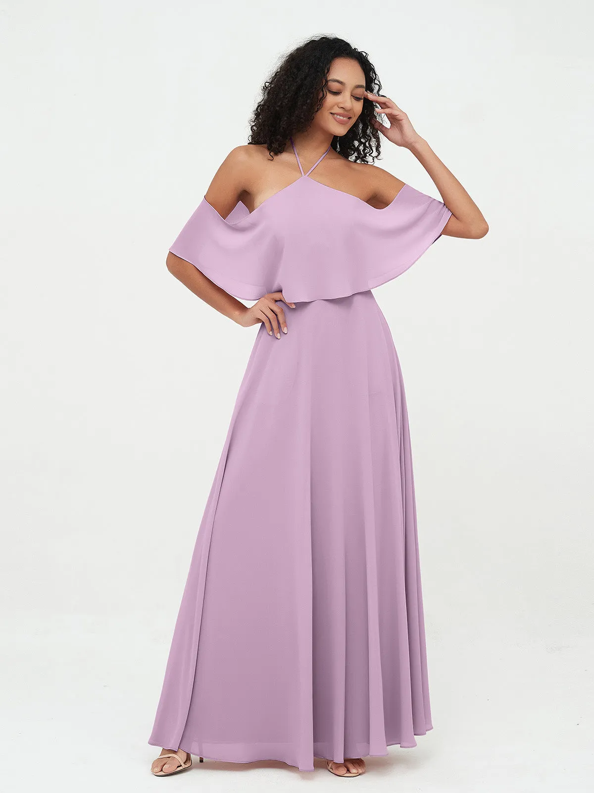Halter Off the Shoulder Max Dresses with Pockets-Wisteria Plus Size
