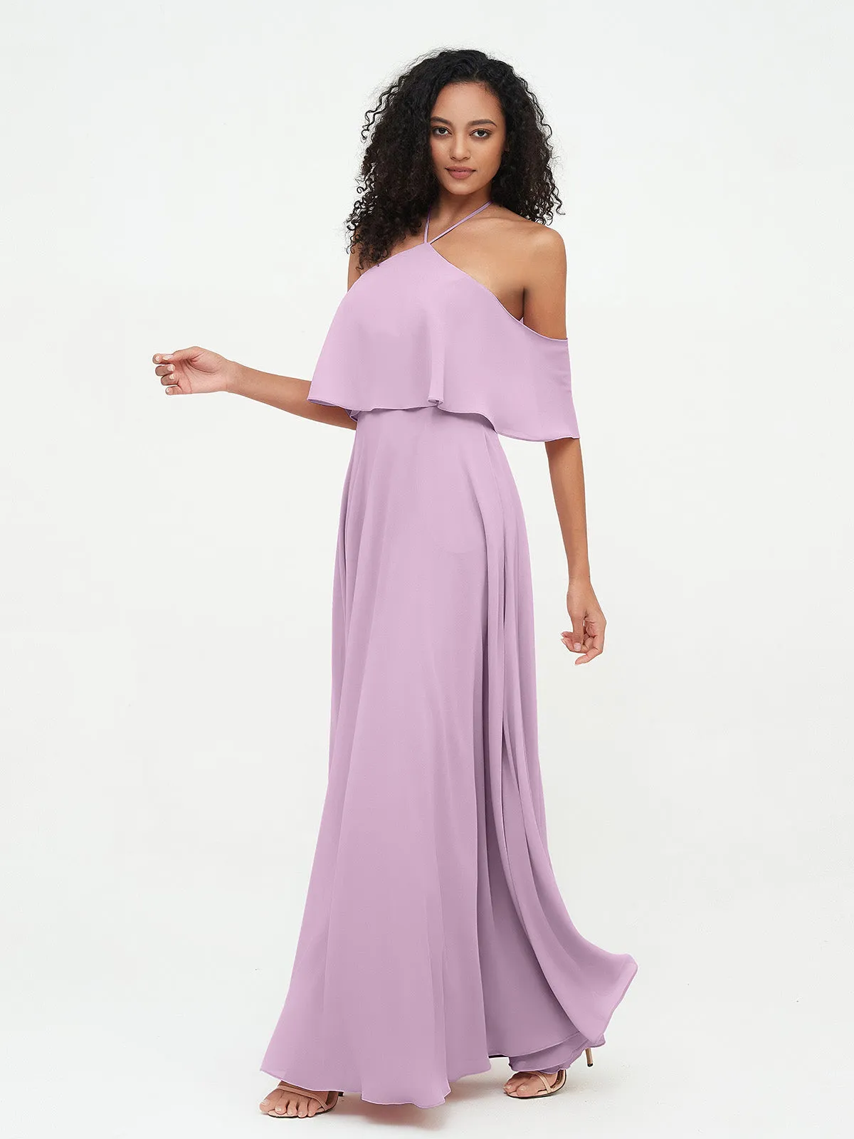 Halter Off the Shoulder Max Dresses with Pockets-Wisteria Plus Size