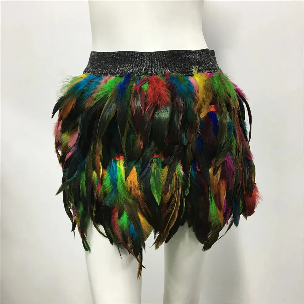 Harajuku Style Fluffy Feather Burning Festival Rave Skirts