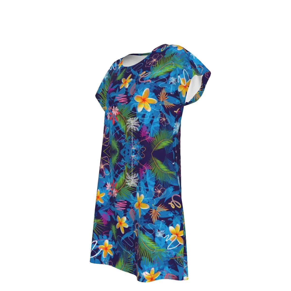 Hawaiian Blue Short Sleeve Dress up to 4 XL (FWS)