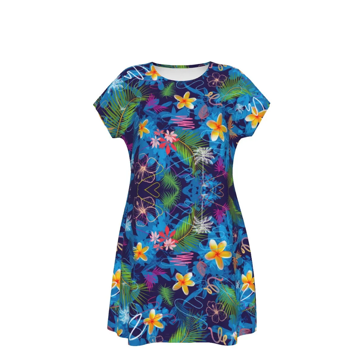 Hawaiian Blue Short Sleeve Dress up to 4 XL (FWS)