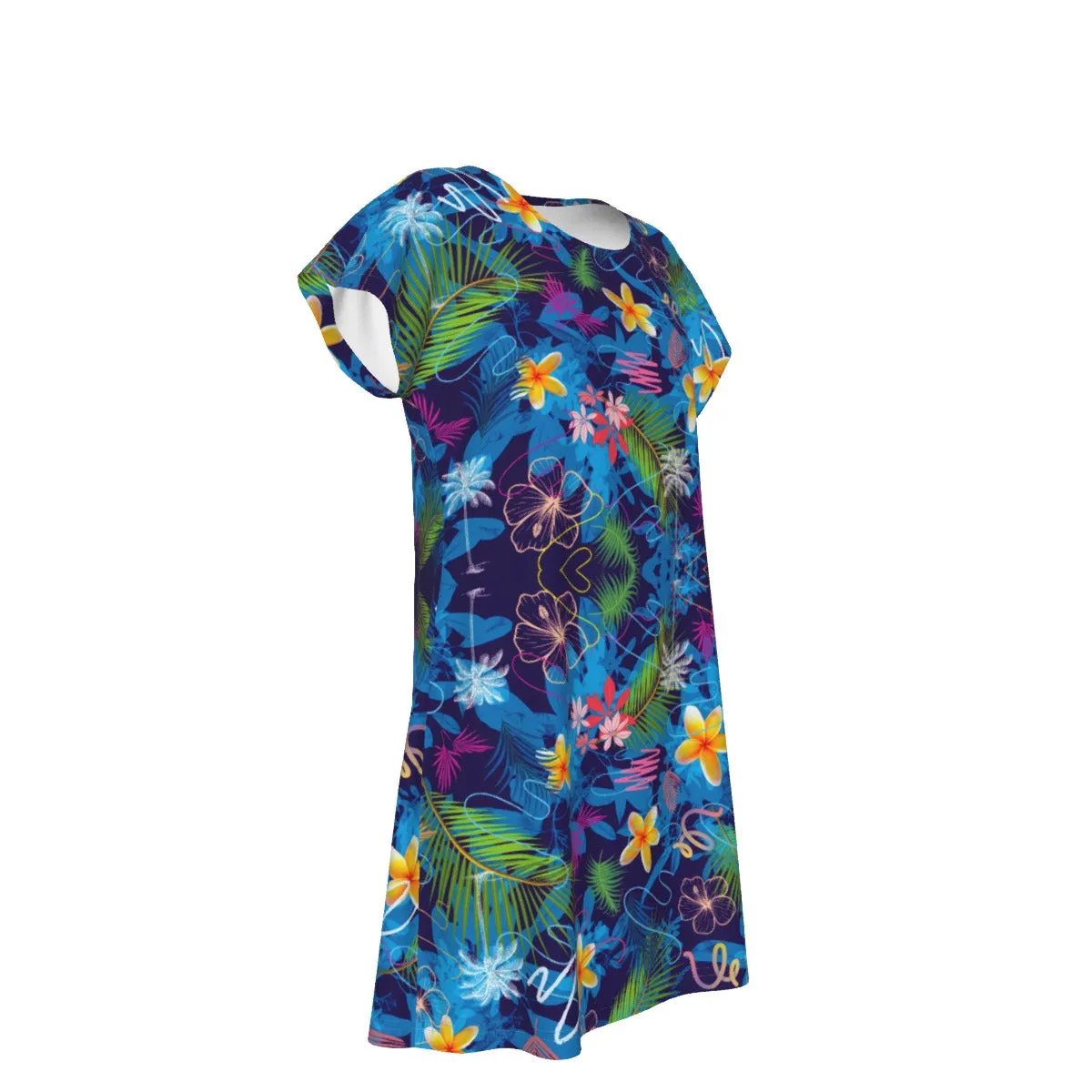 Hawaiian Blue Short Sleeve Dress up to 4 XL (FWS)