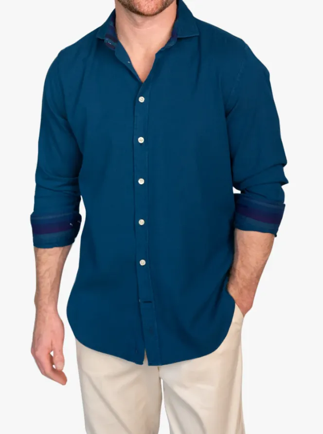 KOY CLOTHING<BR>
Ziwa Kikoy Kabisa Long Sleeve Shirt<BR>
Dark Blue<BR>