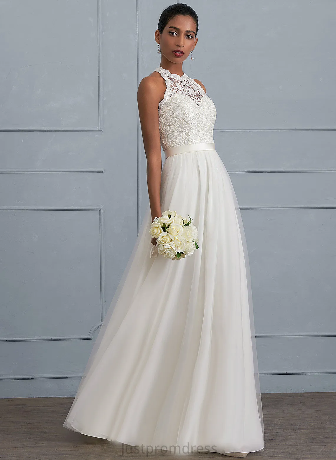 Lace Charmeuse Dress Tulle Wedding Wedding Dresses Floor-Length Emmalee A-Line