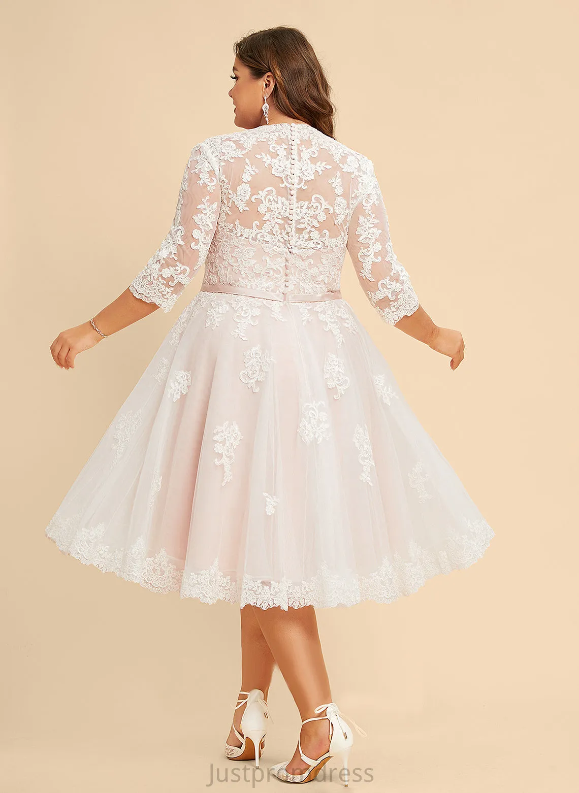 Lace With V-neck Dress Bow(s) Knee-Length A-Line Karly Wedding Wedding Dresses Tulle