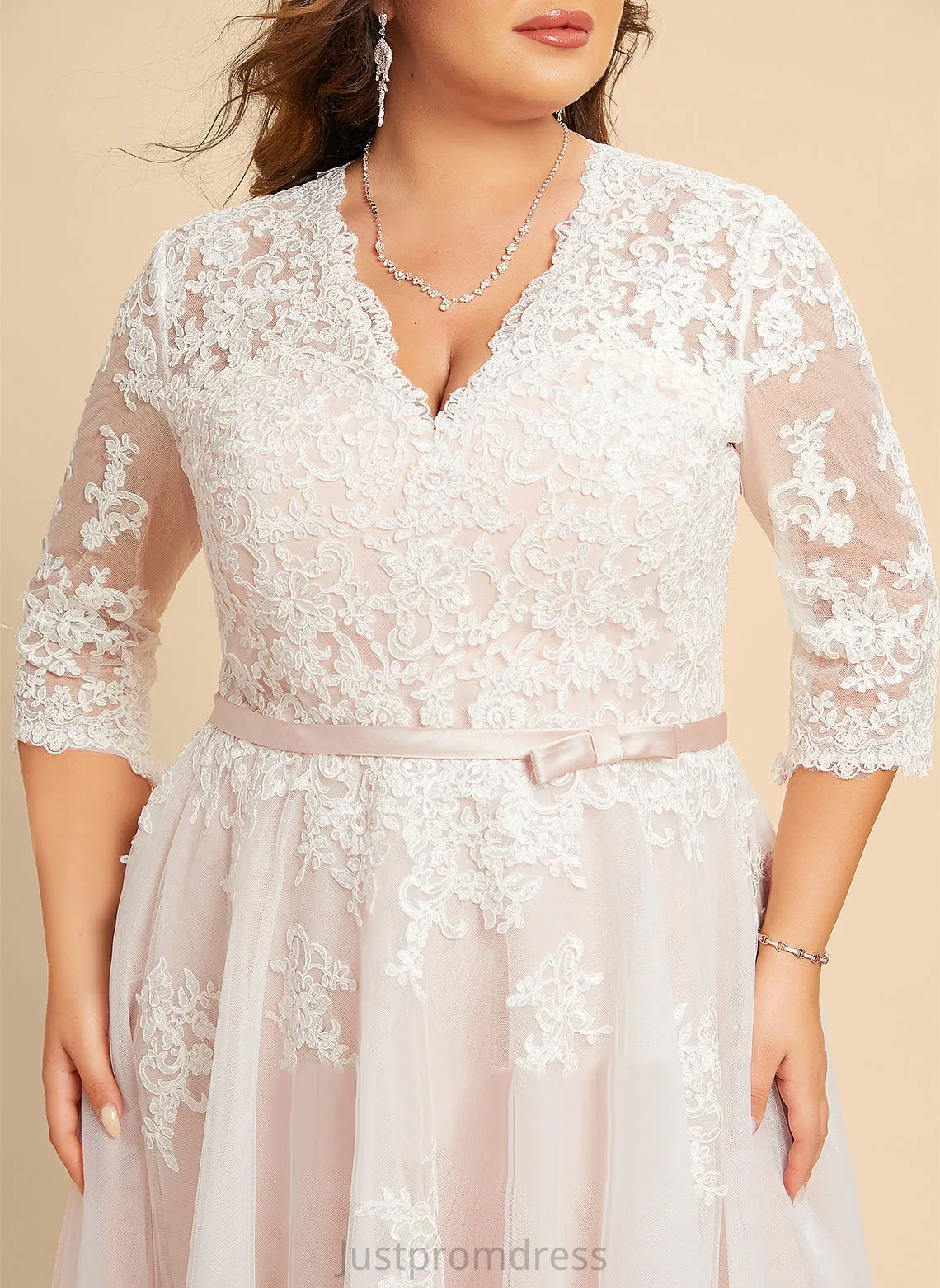 Lace With V-neck Dress Bow(s) Knee-Length A-Line Karly Wedding Wedding Dresses Tulle