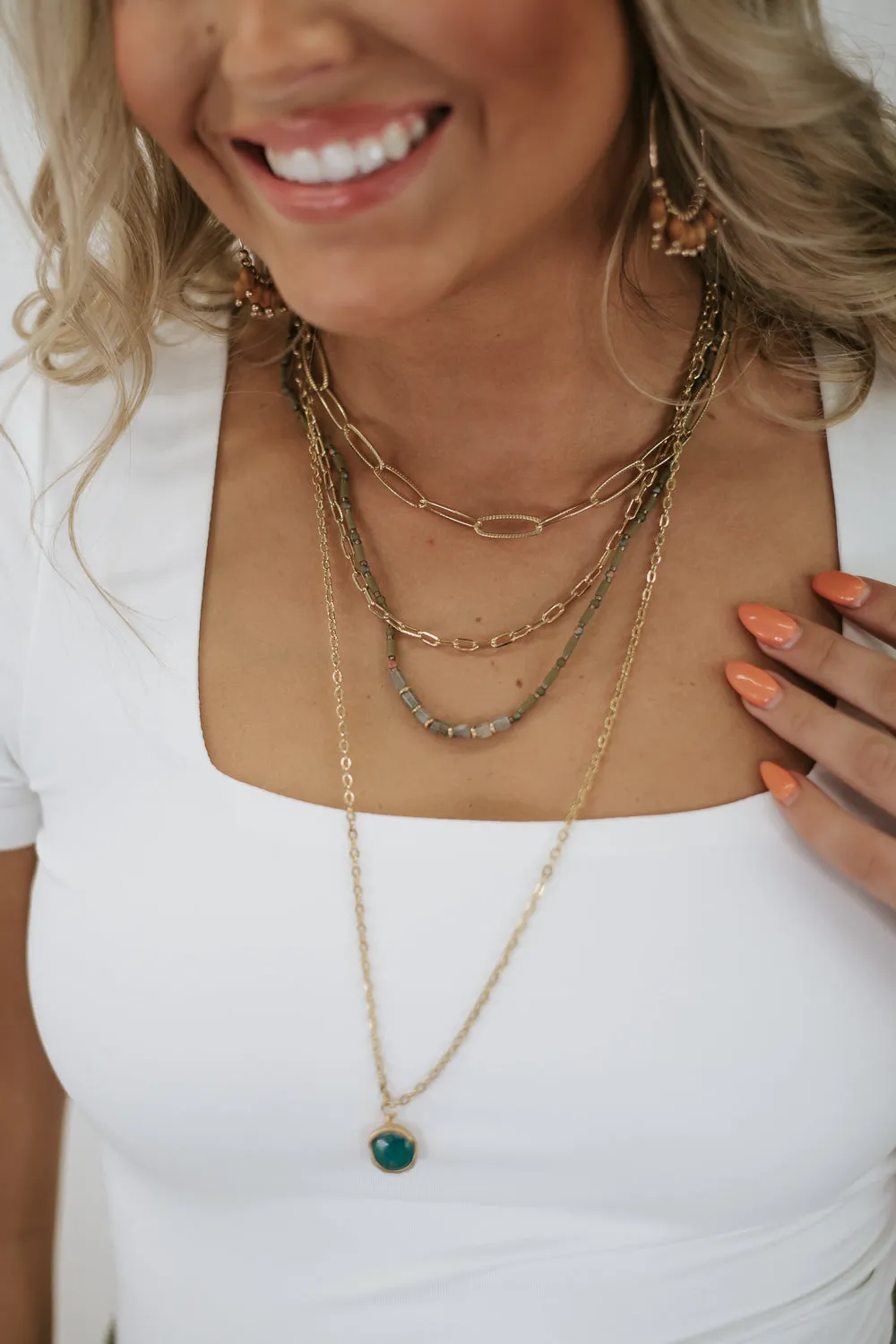 Let Them Know Layered Necklace , Blue/Green