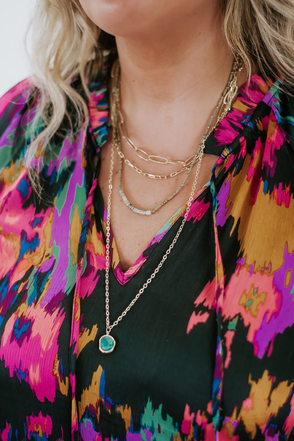 Let Them Know Layered Necklace , Blue/Green
