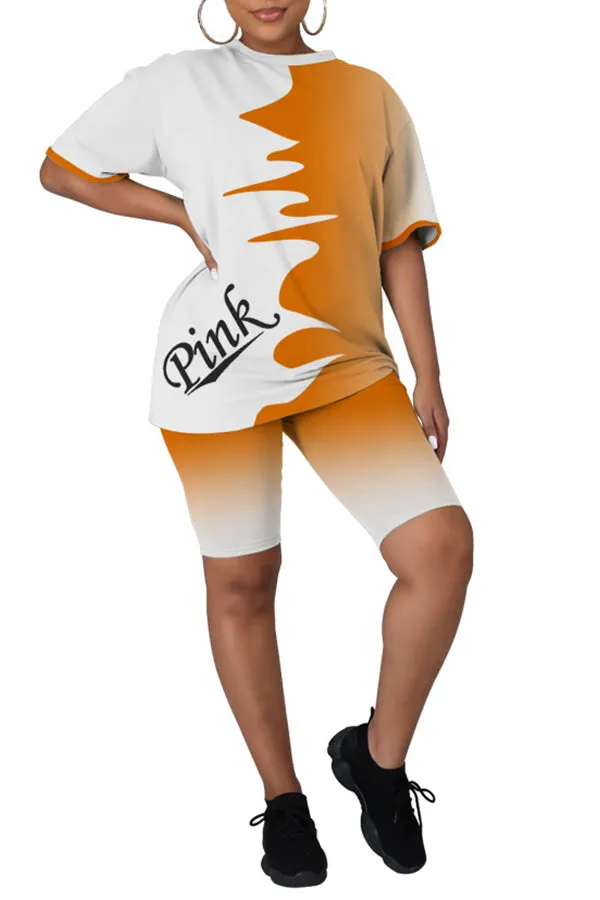 MB FASHION Graphic Print T-Shirt and Shorts Activewear Set 7153R
