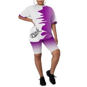 MB FASHION Graphic Print T-Shirt and Shorts Activewear Set 7153R