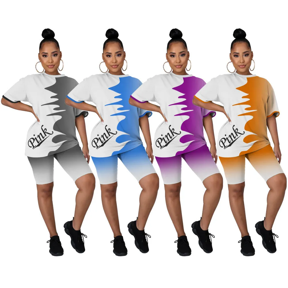 MB FASHION Graphic Print T-Shirt and Shorts Activewear Set 7153R