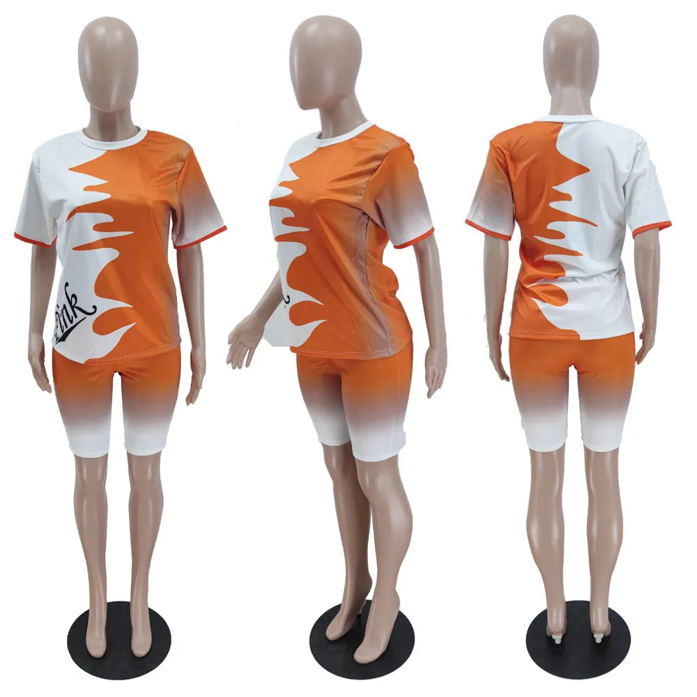MB FASHION Graphic Print T-Shirt and Shorts Activewear Set 7153R