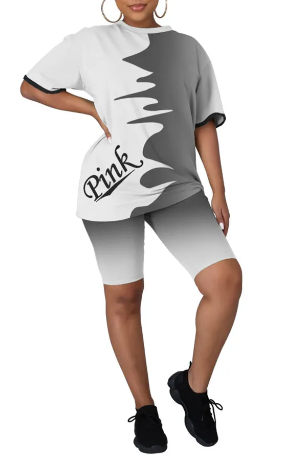 MB FASHION Graphic Print T-Shirt and Shorts Activewear Set 7153R