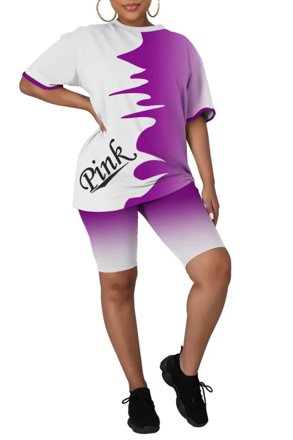 MB FASHION Graphic Print T-Shirt and Shorts Activewear Set 7153R