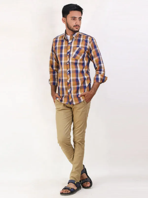 MCS10 AZ Men's Cotton Casual Shirt Light Brown Checks