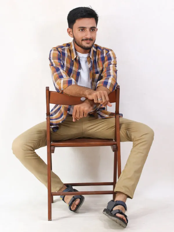 MCS10 AZ Men's Cotton Casual Shirt Light Brown Checks