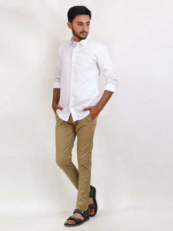 MCS19 Men's Textured Self Cotton Casual Shirt White