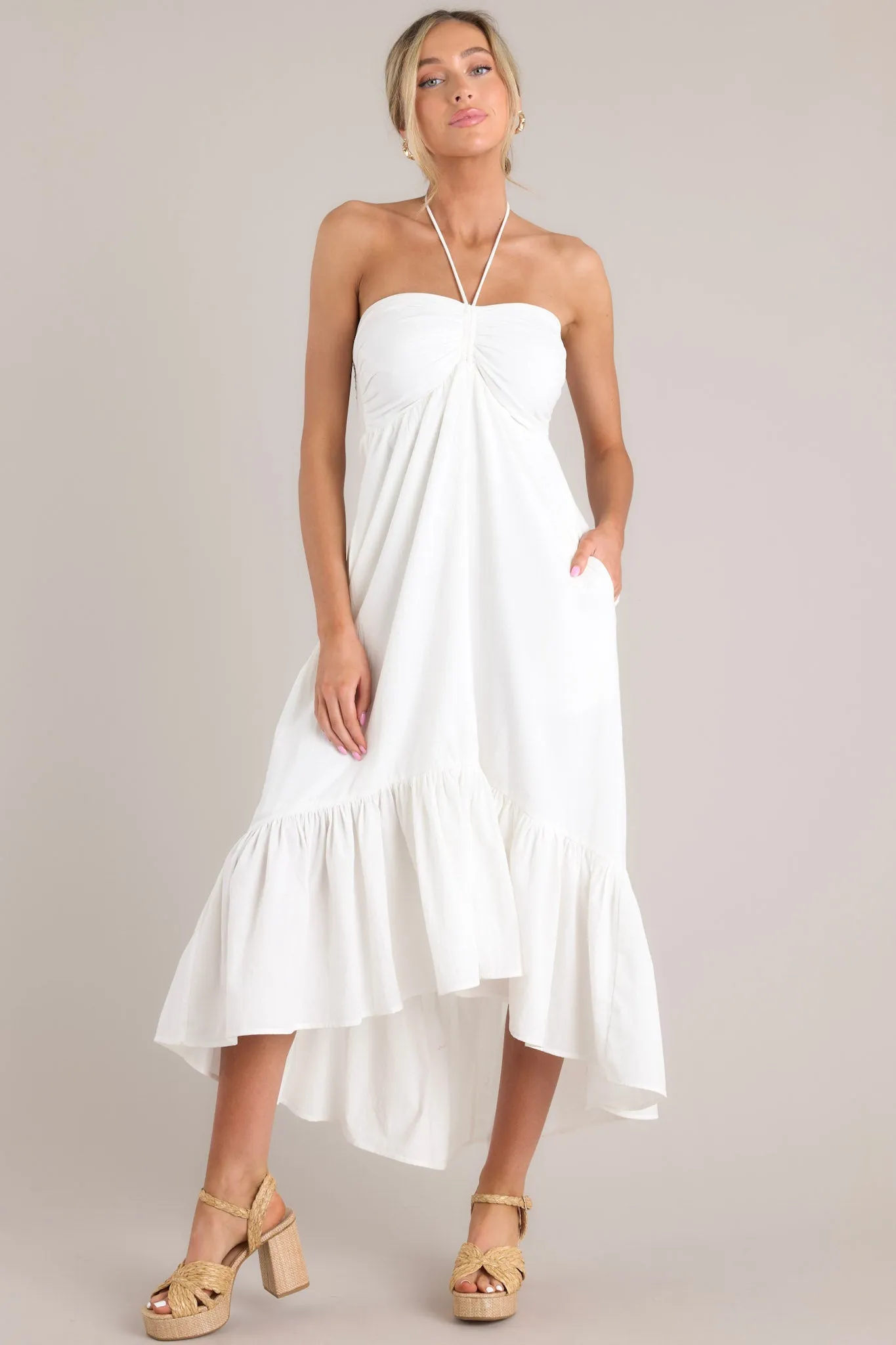 Memory Lane White Halter Midi Dress