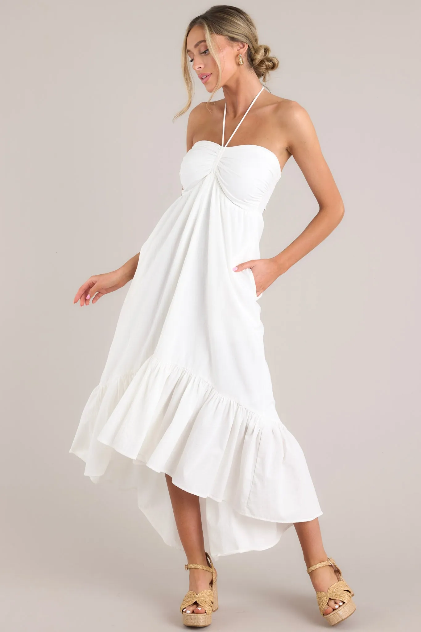 Memory Lane White Halter Midi Dress